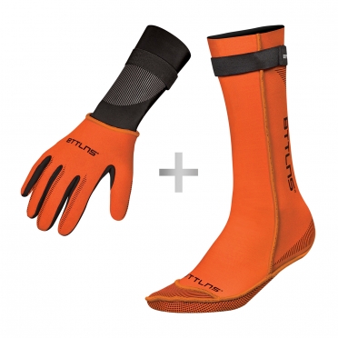 BTTLNS Neoprene swim socks and swim gloves bundle orange