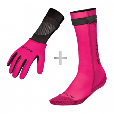 BTTLNS Neoprene swim socks and swim gloves bundle pink 