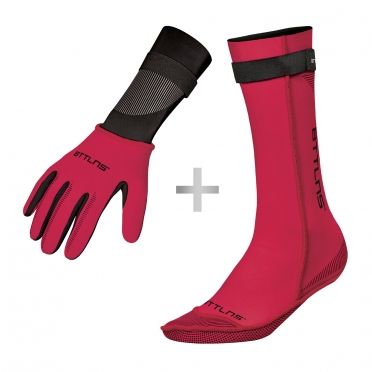 BTTLNS Neoprene swim socks and swim gloves bundle red 