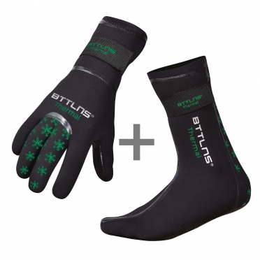 BTTLNS Neoprene thermal swim gloves and swim socks bundle green
