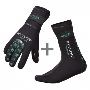 BTTLNS Neoprene thermal swim gloves and swim socks bundle mint