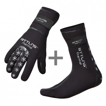 BTTLNS Neoprene thermal swim gloves and swim socks bundle silver 