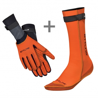 BTTLNS Neoprene swim socks and swim gloves bundle orange