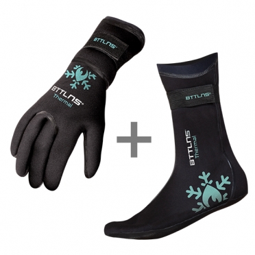 BTTLNS Neoprene thermal swim gloves and swim socks bundle mint