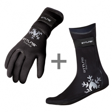 BTTLNS Neoprene thermal swim gloves and swim socks bundle silver 