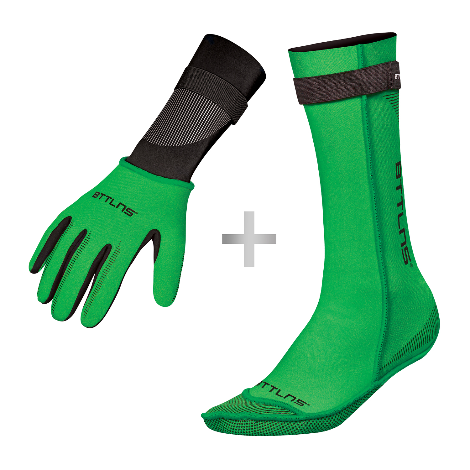 BTTLNS Neoprene swim socks and swim gloves bundle green 0120016-040