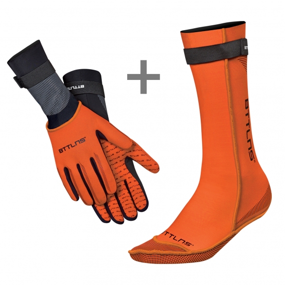 BTTLNS Neoprene swim socks and swim gloves bundle orange 0120011+0120012-034