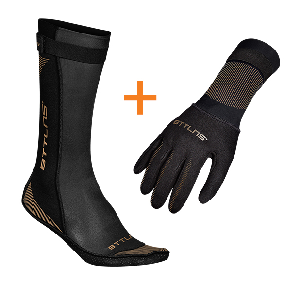 BTTLNS Neoprene swim socks and swim gloves bundle gold 0120016-087
