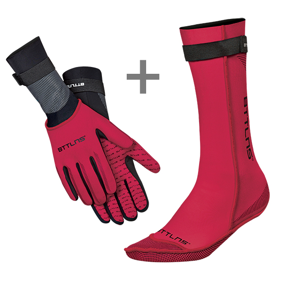 BTTLNS Neoprene swim socks and swim gloves bundle red 0120016-003