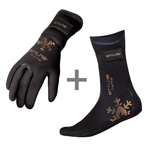 BTTLNS Neoprene thermal swim gloves and swim socks bundle gold  0121021-087