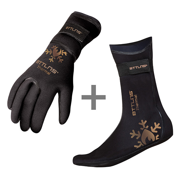 BTTLNS Neoprene thermal swim gloves and swim socks bundle gold 0121021-087