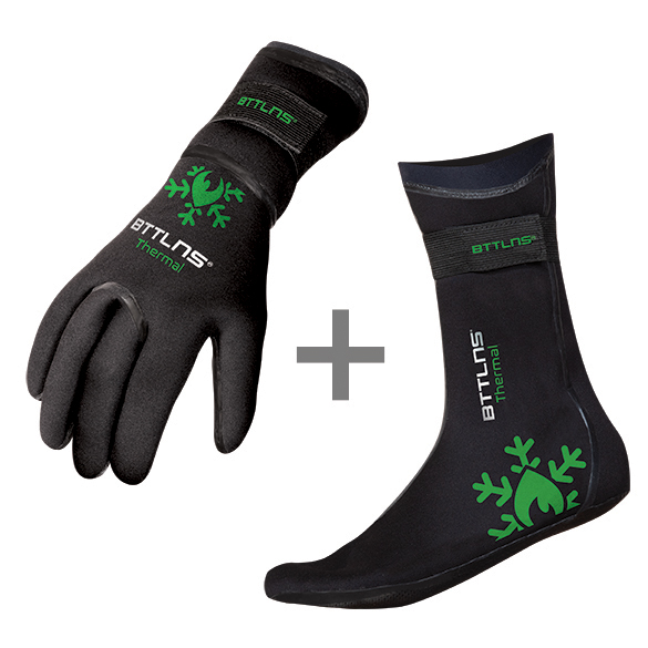 BTTLNS Neoprene thermal swim gloves and swim socks bundle green 0121021-037