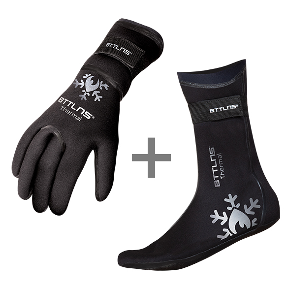 BTTLNS Neoprene thermal swim gloves and swim socks bundle silver  0121021-097