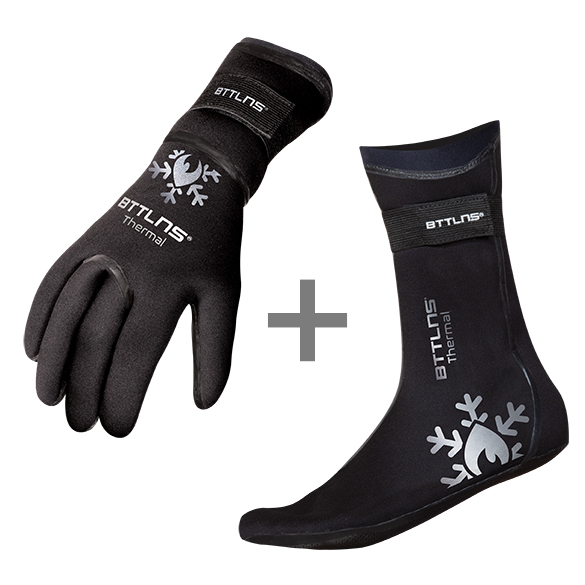 BTTLNS Neoprene thermal swim gloves and swim socks bundle silver 0121021-097